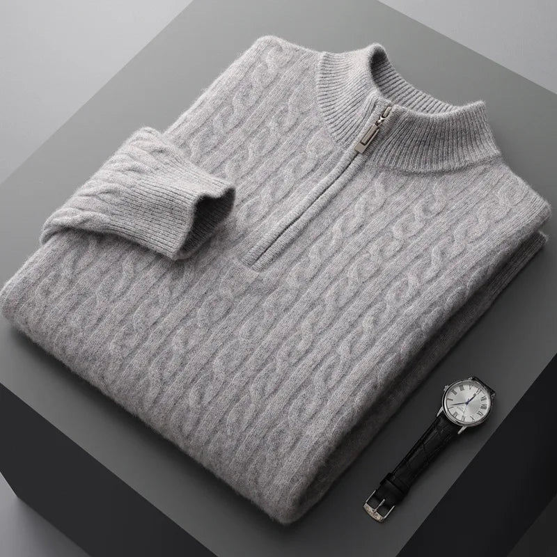 Plus Size 4XL Cashmere Sweaters Men Jumpers Standing Neck Half Height Zipper Long Sleeve Pullovers Fit Male Woolen Knit Jumpers